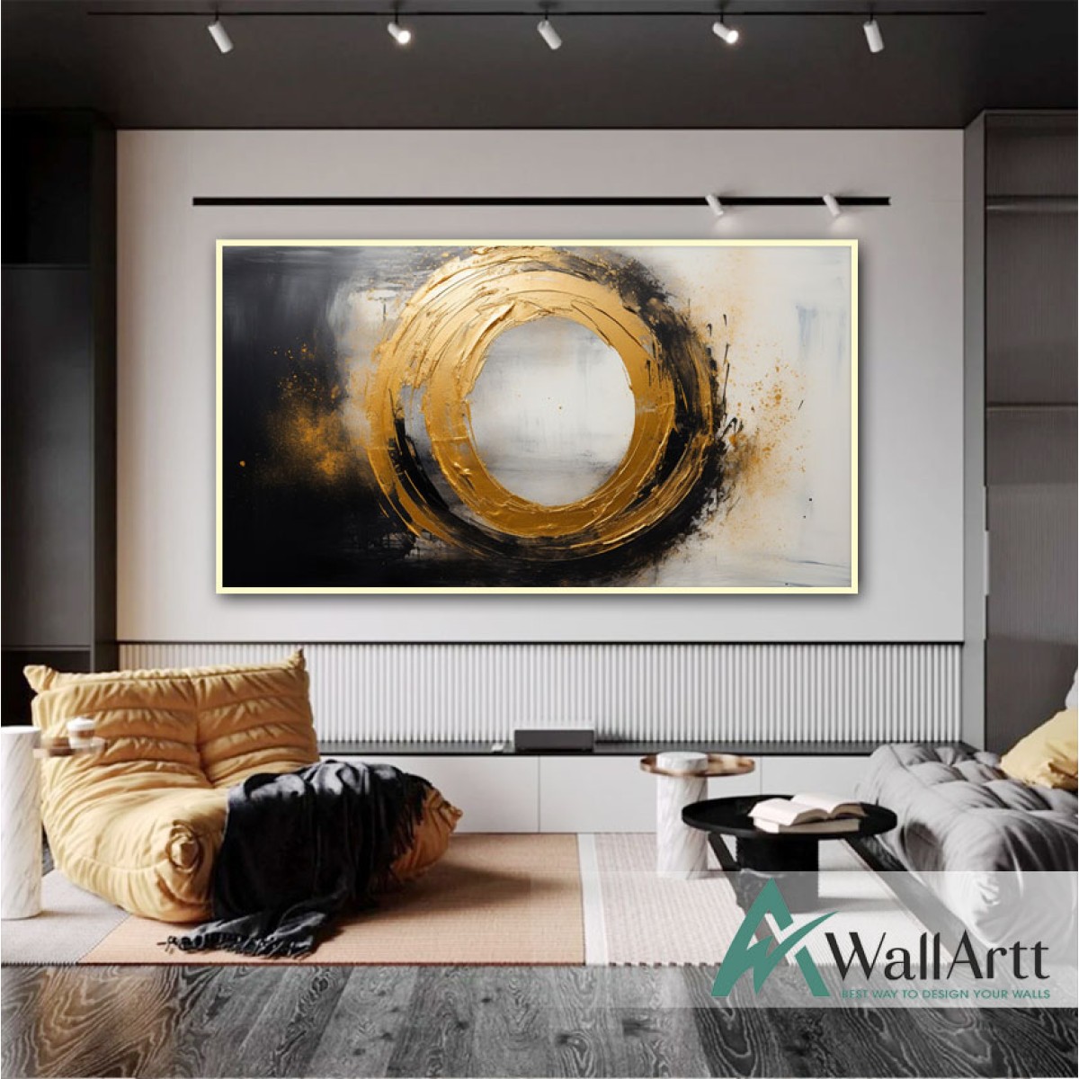 Black Gold Circle 3D Heavy Textured Partial oil Painting